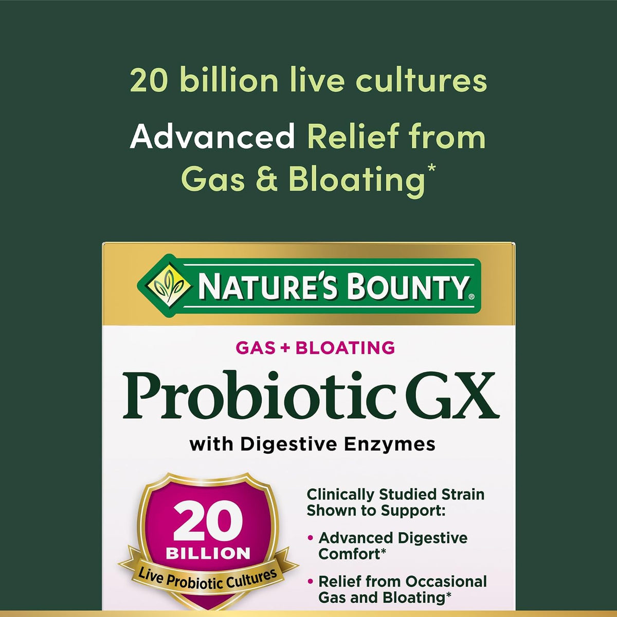 Nature's Bounty Probiotic GX, Helps with Occasional Gas and Bloating, Dietary Supplement, Digestive Health, 25 Capsules