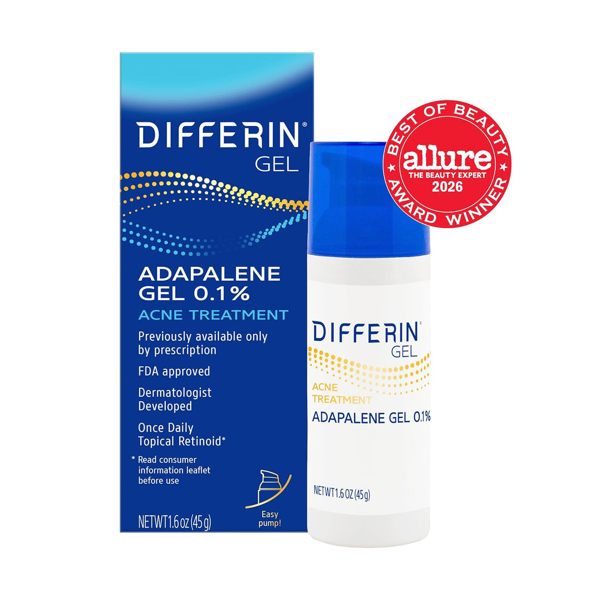 Differin Acne Retinoid Treatment Gel, 0.1% Adapalene, 45g Pump