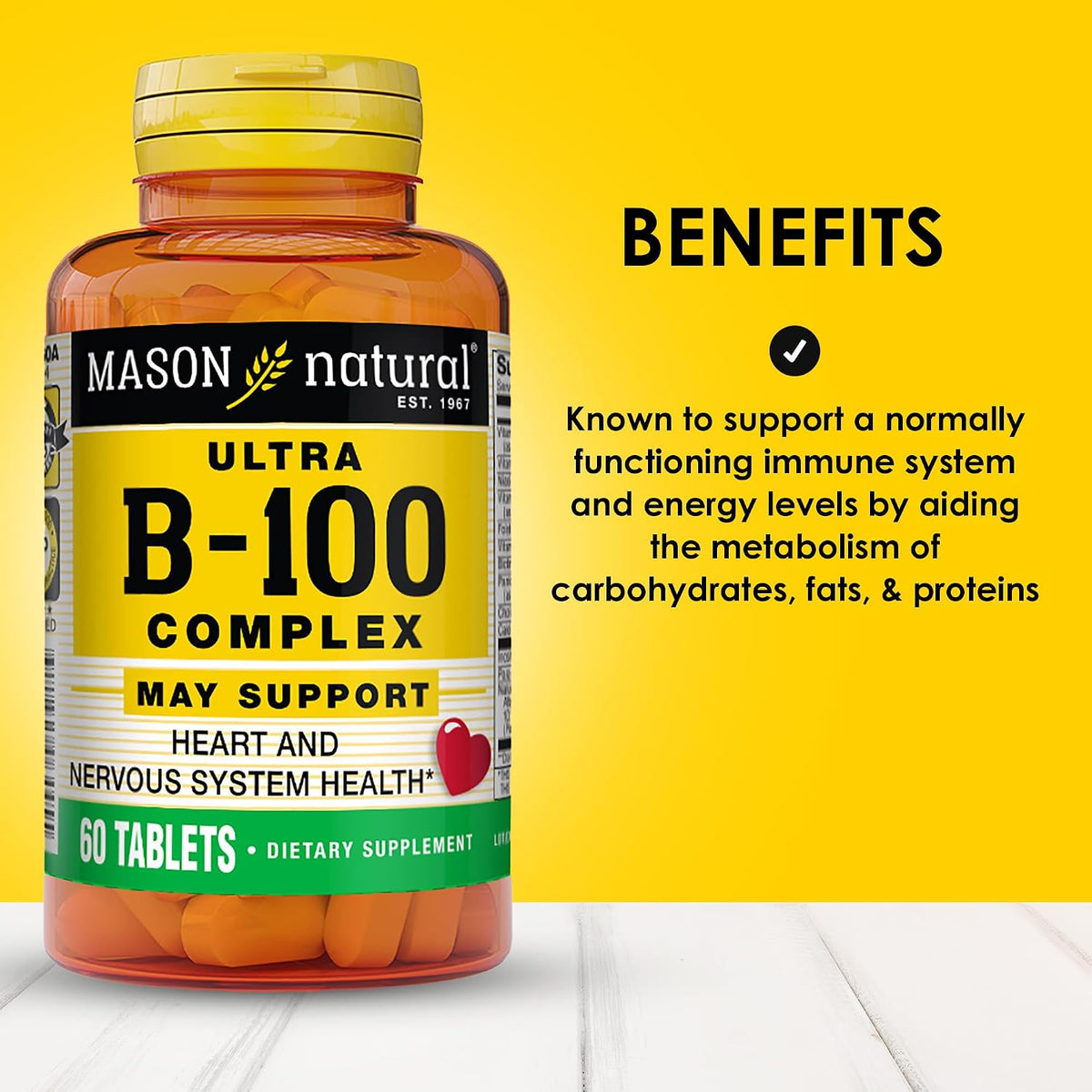 MASON NATURAL Ultra B,100 Complex, 100,Day Supply, for Normal Immune Support and Energy Metabolism