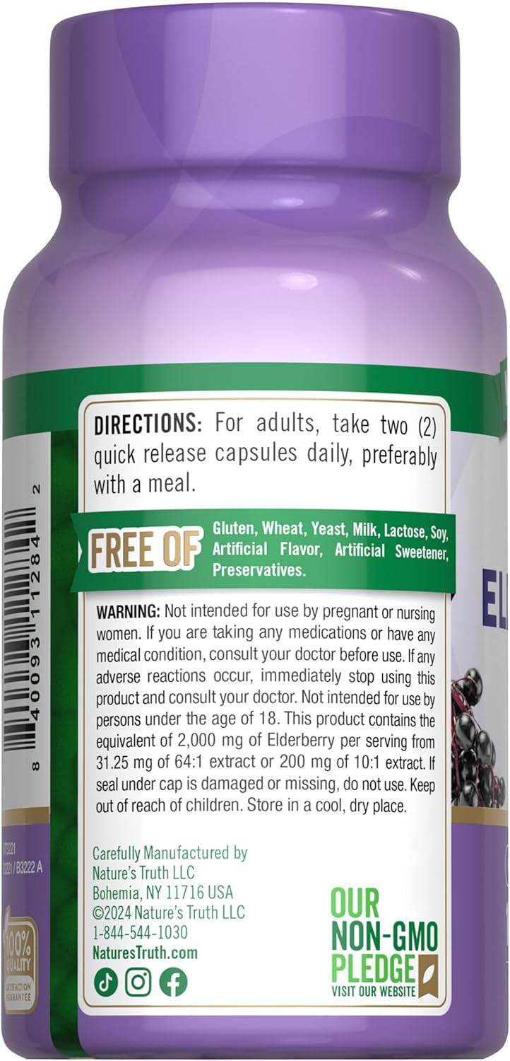 Nature's Truth Sambucus Black Elderberry, 1000 mg, Capsules, 100 ea - OTC Shoppe Express