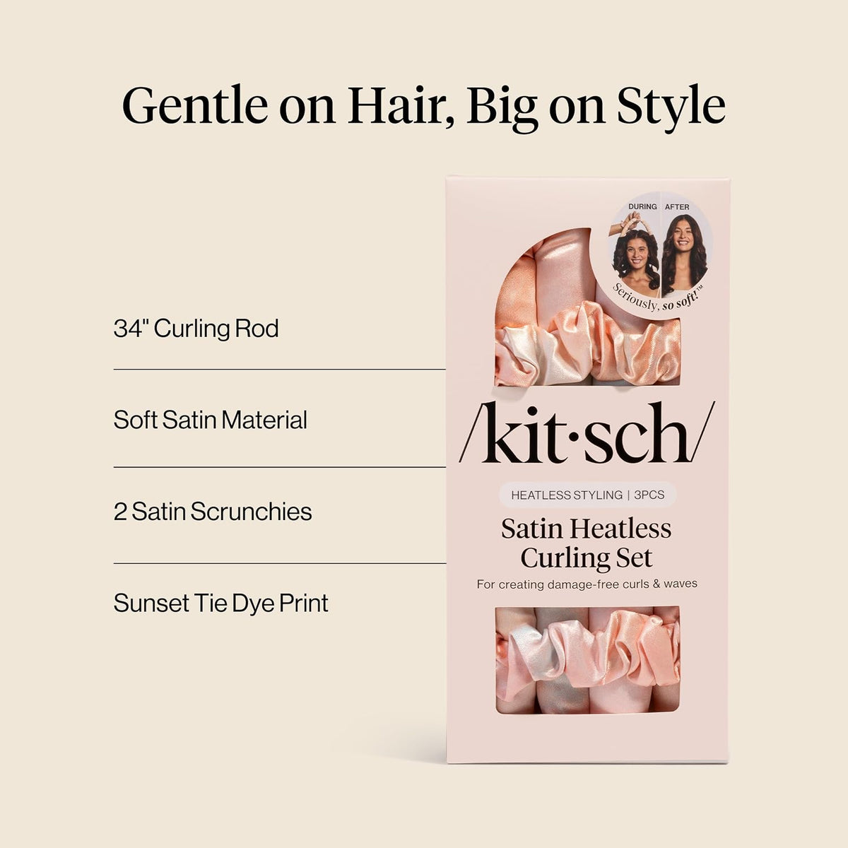 Kitsch Satin Heatless Curls Overnight Set Sunset Tie Dye