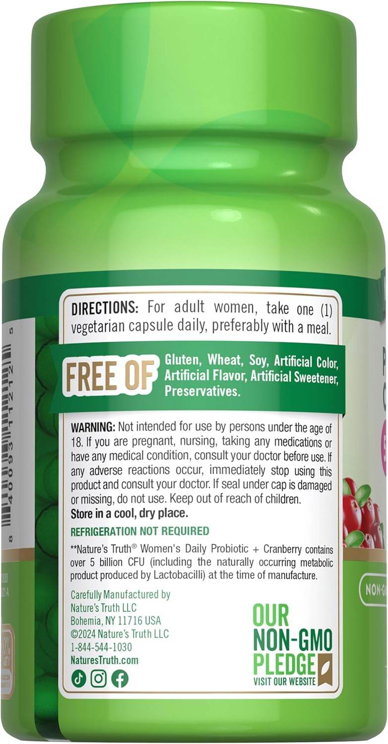 Nature's Truth Women's Probiotic + Cranberry, Vegetarian Capsules, 40 ea - OTC Shoppe Express