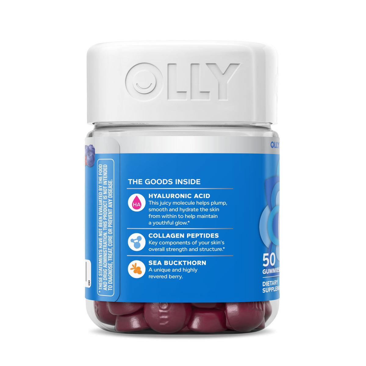 OLLY Glowing Skin Gummies, Hyaluronic Acid, Collagen Peptides, Sea Buckthorn, Plump Berry Flavor, 50 Count