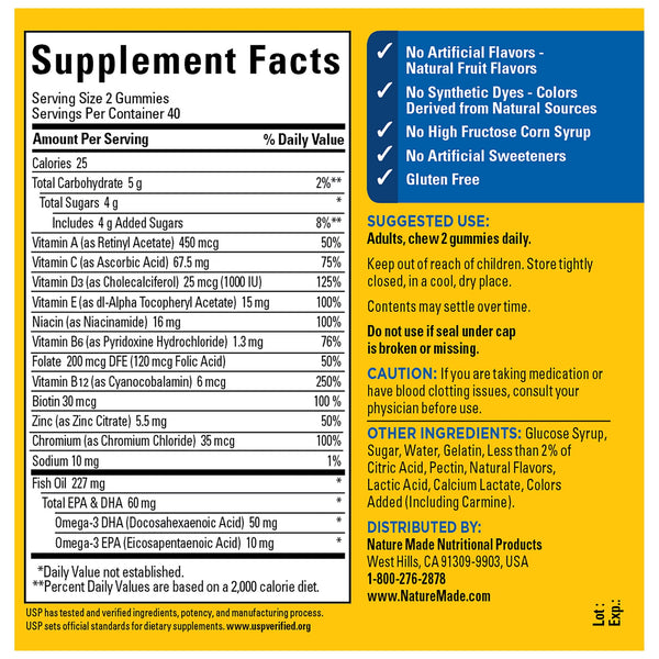 Nature Made Mens Multivitamin + Omega-3 Gummies for Daily Nutritional Support, 80 Count
