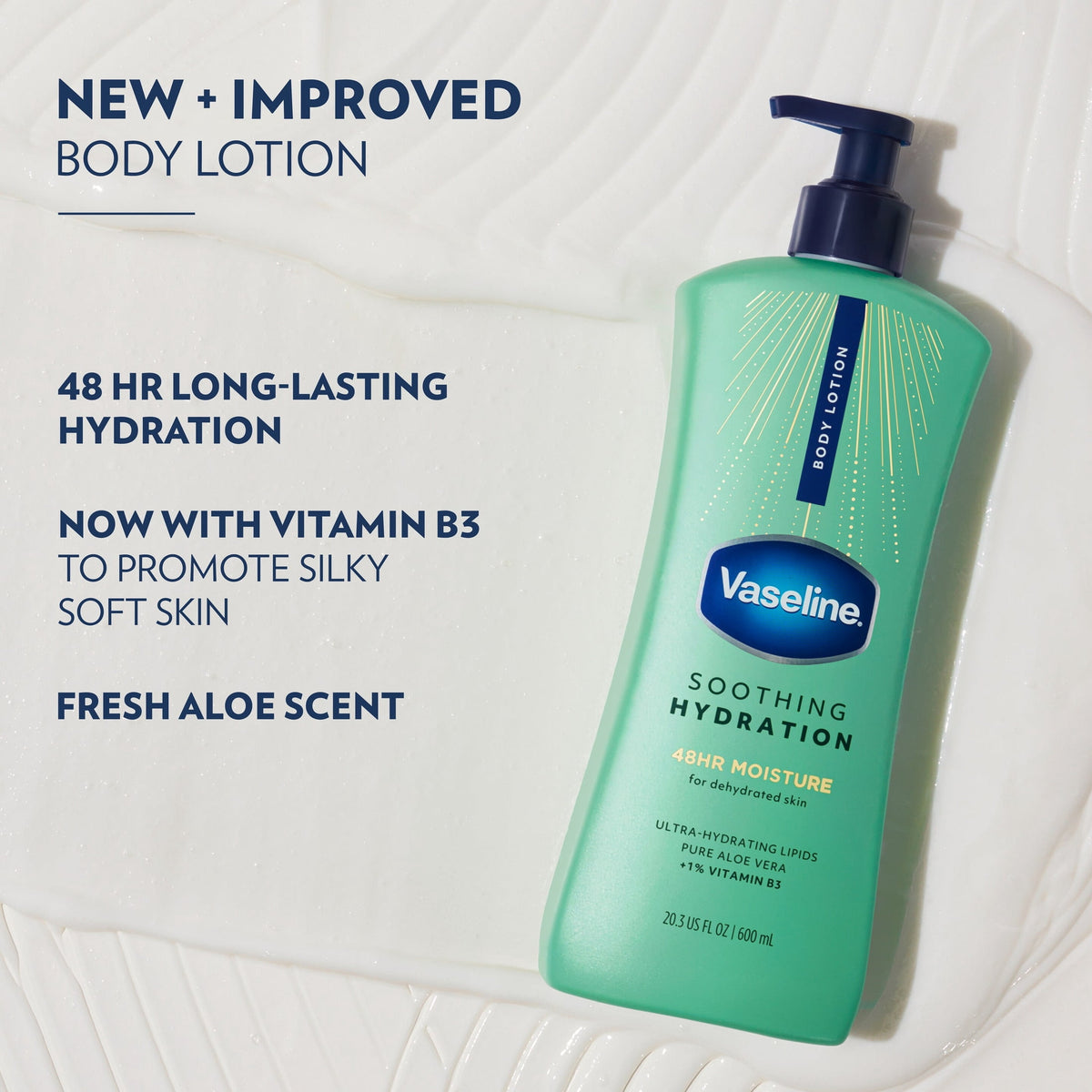 Vaseline Soothing Hydration Body Lotion for Dry Skin Soothing Hydration with Ultra-Hydrating Lipids + 1% Aloe Vera Extract to Refresh Dehydrated Skin