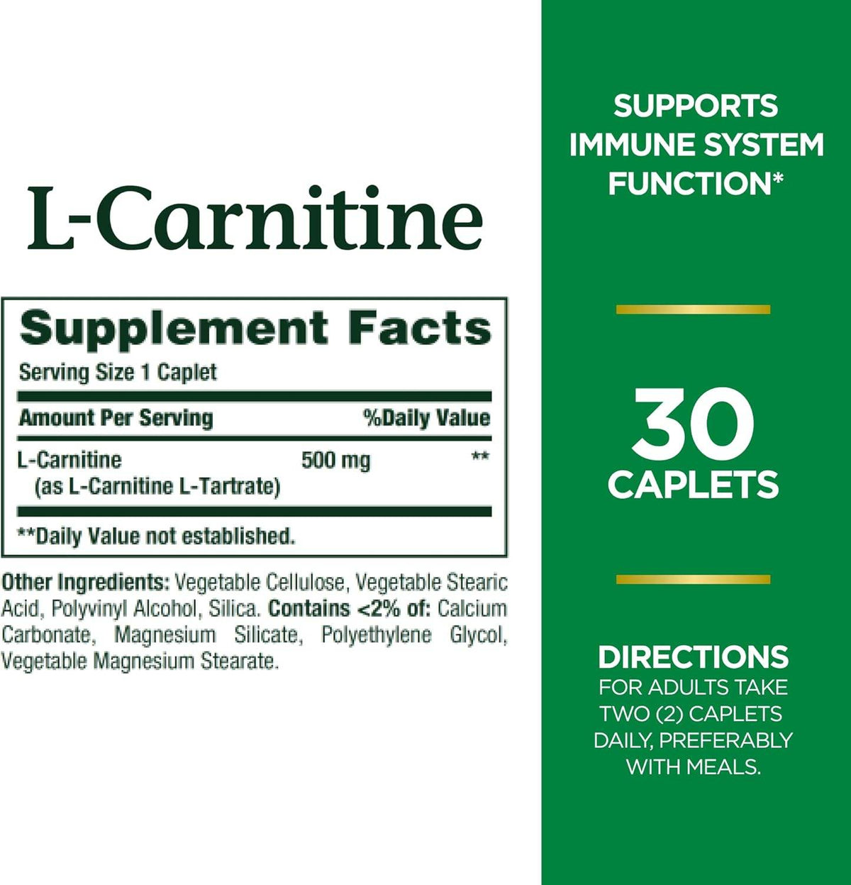 Nature's Bounty L-Carnitine, 500 mg, Caplets, 30 ea - OTC Shoppe Express