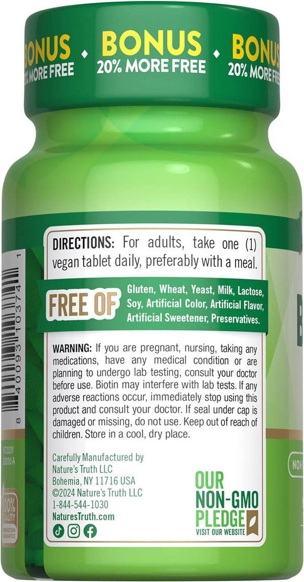 Nature's Truth Biotin, 1000 mcg, Tablets, 120 ea - OTC Shoppe Express