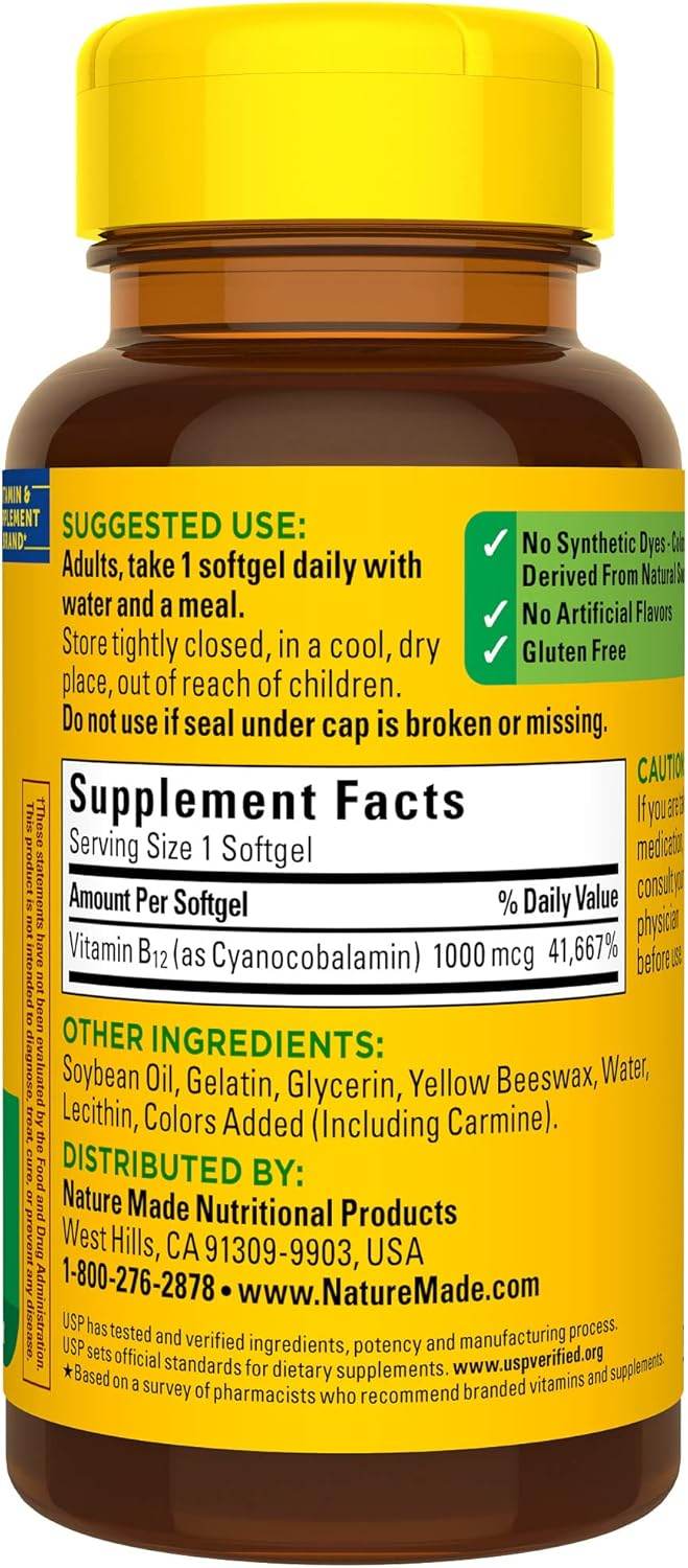 Nature Made Vitamin B12, 1000 mcg, Softgels, 90 ea - OTC Shoppe Express