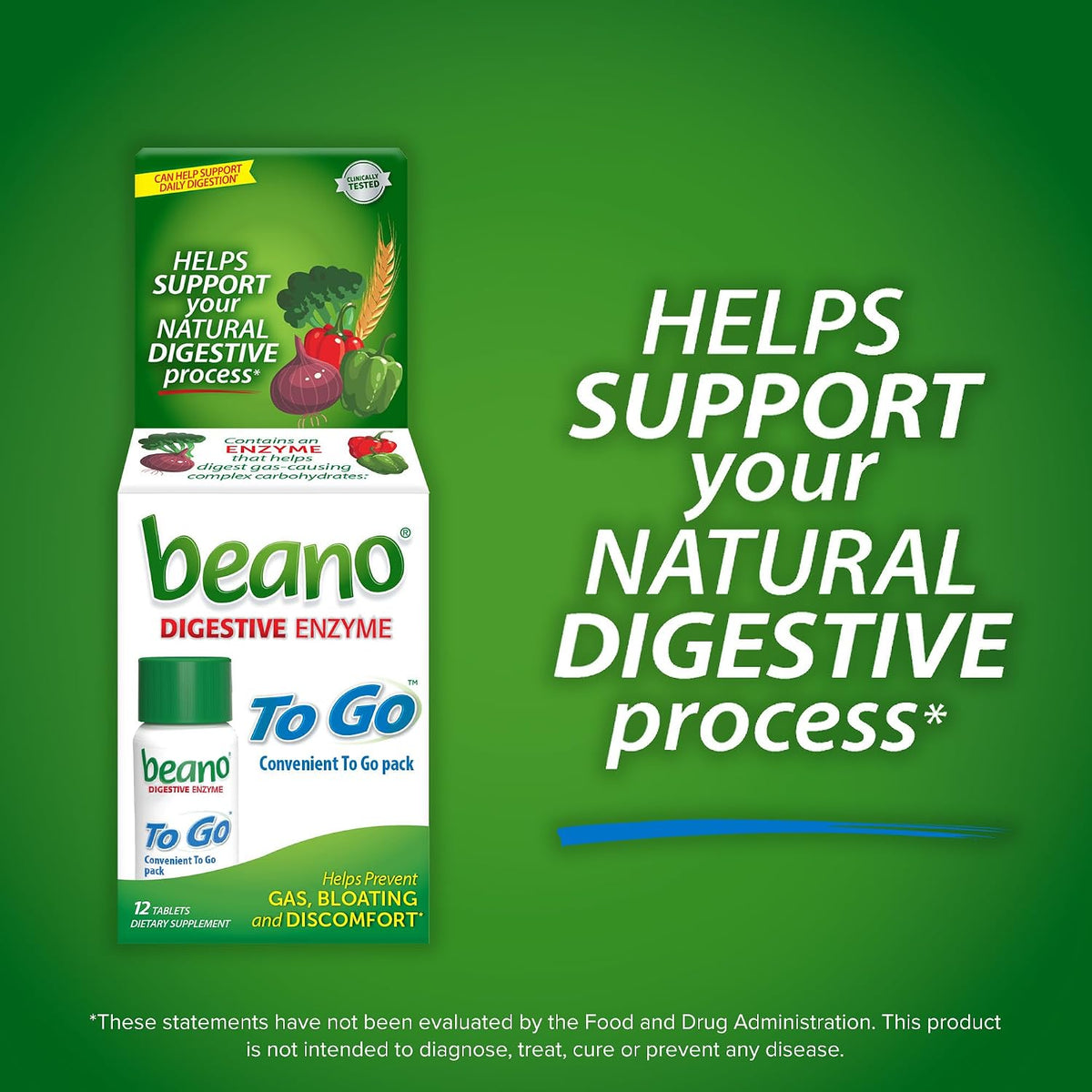 Beano to-Go Digestive Enzyme, Helps Prevent Gas & Bloating, 12 Tablets