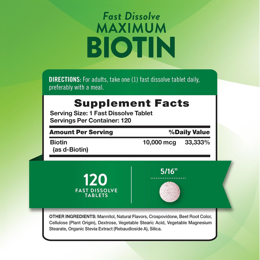 Nature's Truth Biotin 10000mcg | 120 Fast Dissolve Tablets