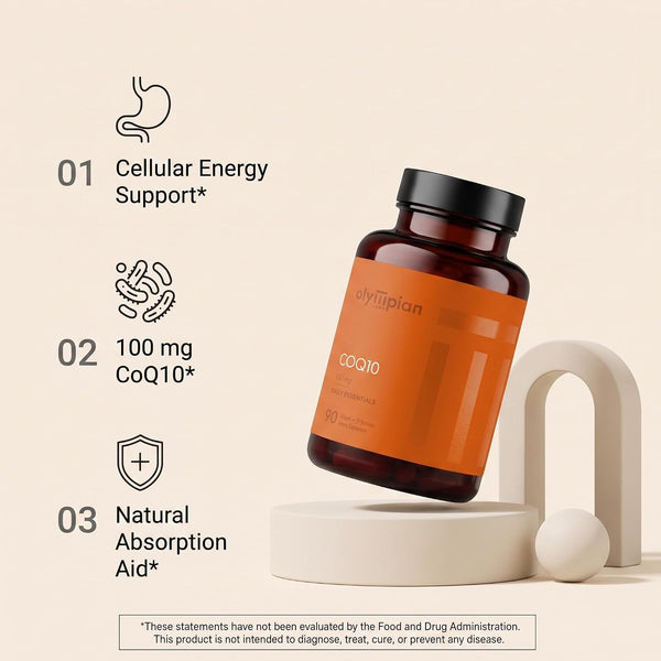 Olympian Labs Coenzyme Q10 100mg Softgels formulated with Extra Virgin Olive Oil, Heart Health Support, Cell Protection from Free Radicals