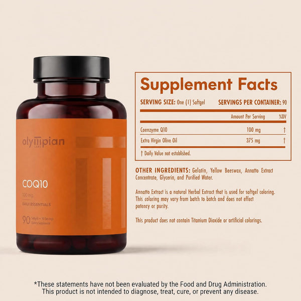 Olympian Labs Coenzyme Q10 100mg Softgels formulated with Extra Virgin Olive Oil, Heart Health Support, Cell Protection from Free Radicals