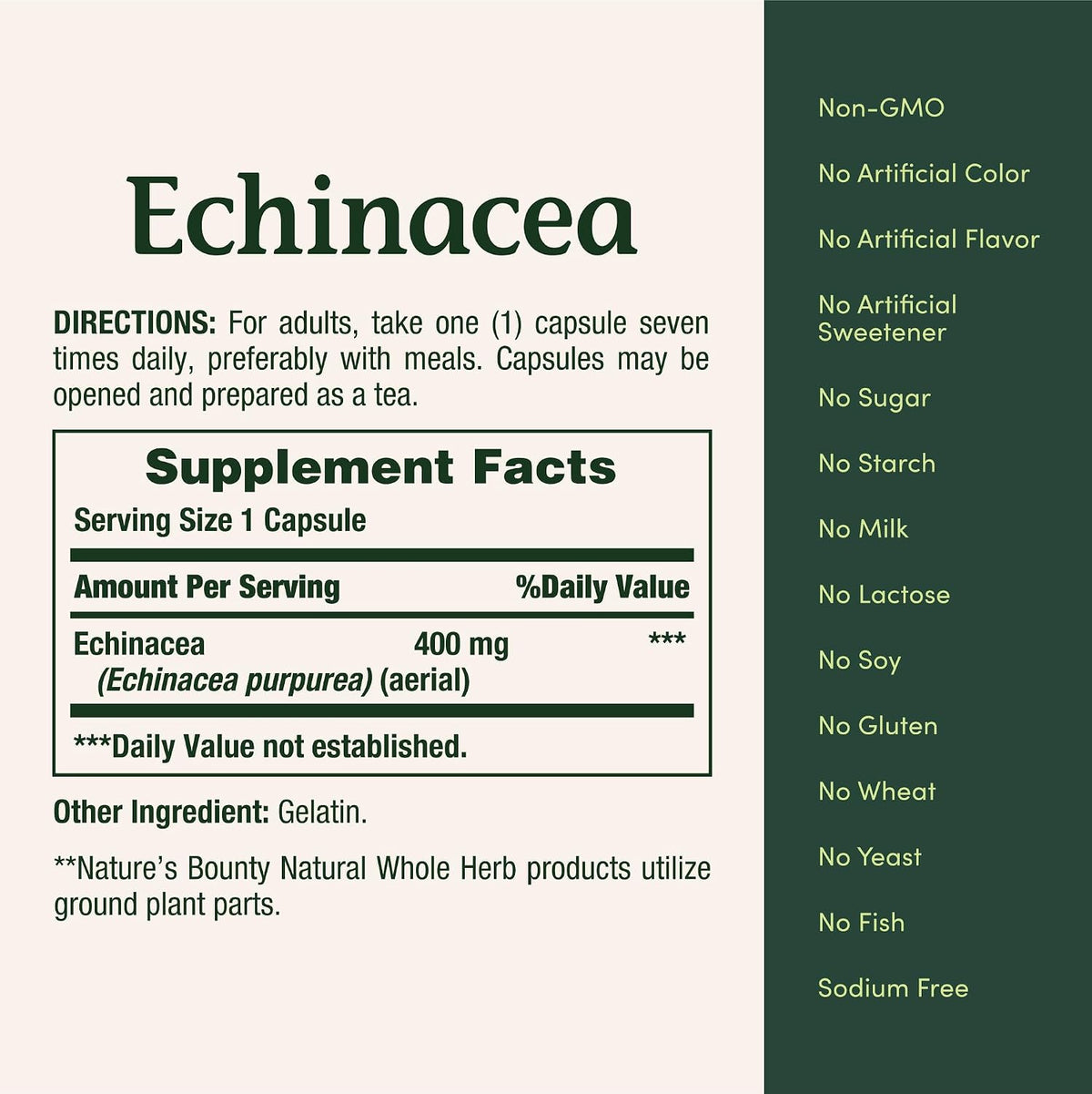 Nature's Bounty Echinacea 400mg, 100 Capsules
