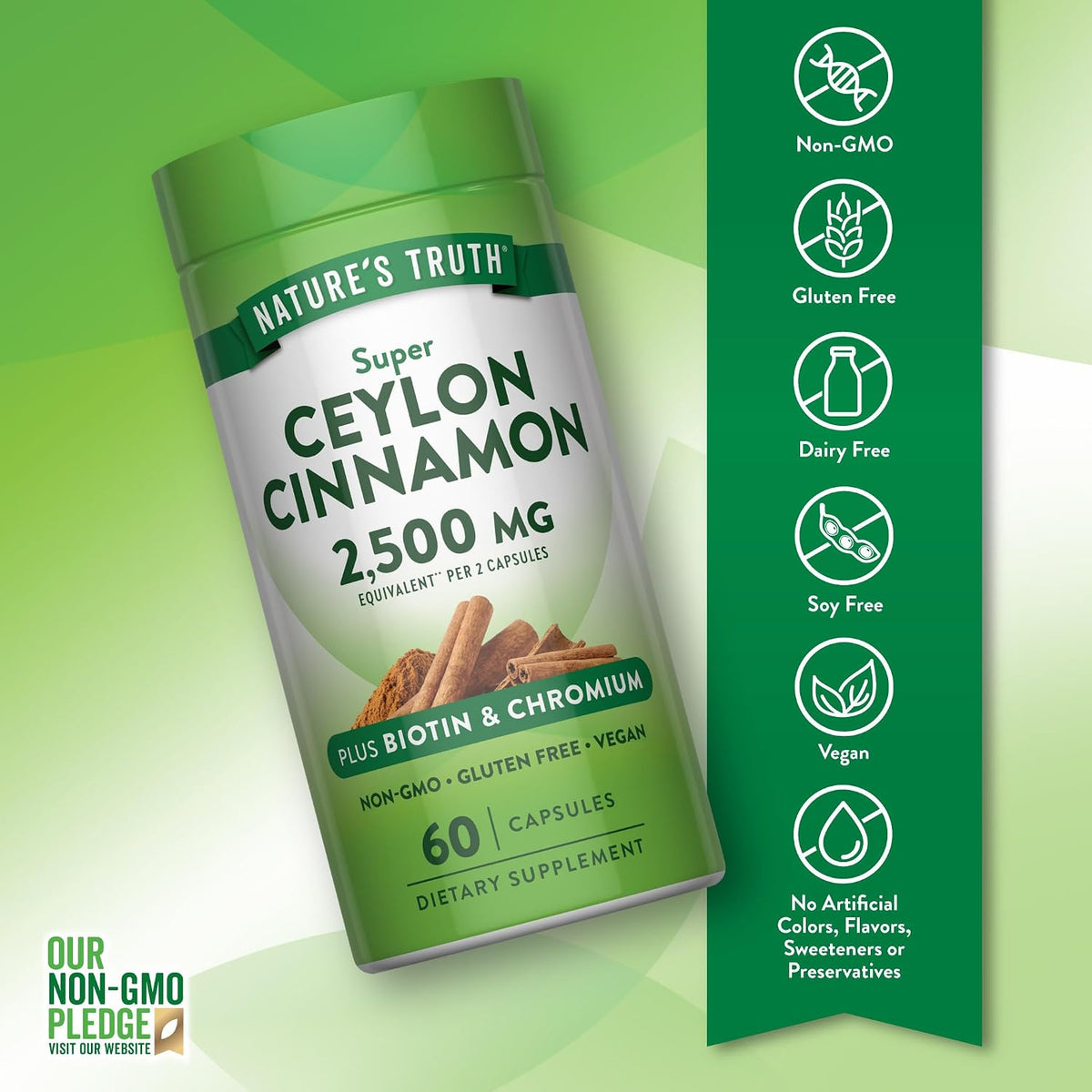 Nature's Truth Ceylon Cinnamon Capsules | Plus Chromium and Biotin