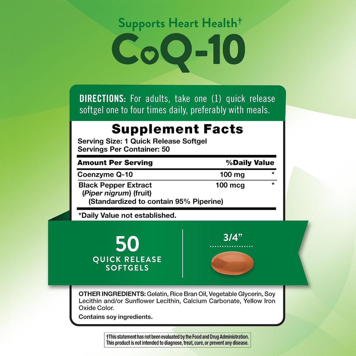 Nature's Truth CoQ10 100mg | 50 Softgels | Plus Black Pepper Extract