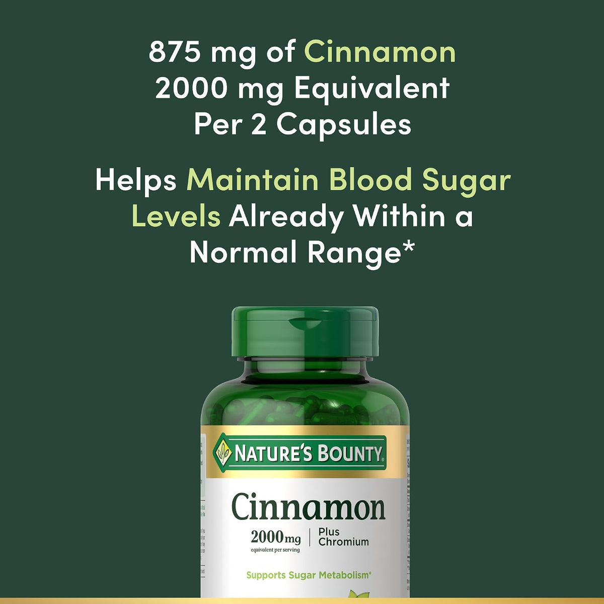 Nature's Bounty Cinnamon 2000mg Plus Chromium, 60 Capsules