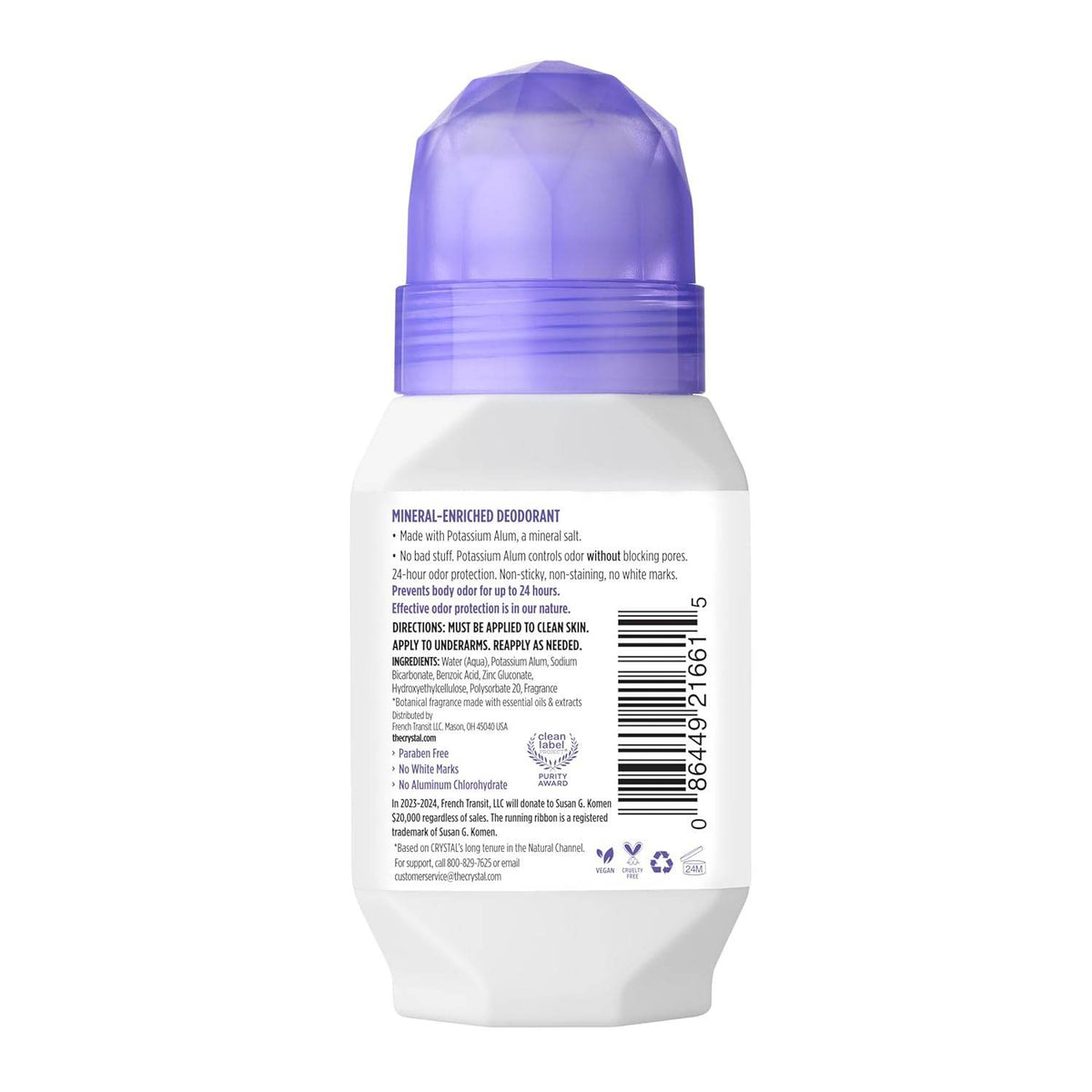 Crystal Essence Mineral Roll-On Deodorant, Lavender, 2.25 oz - OTC Shoppe Express