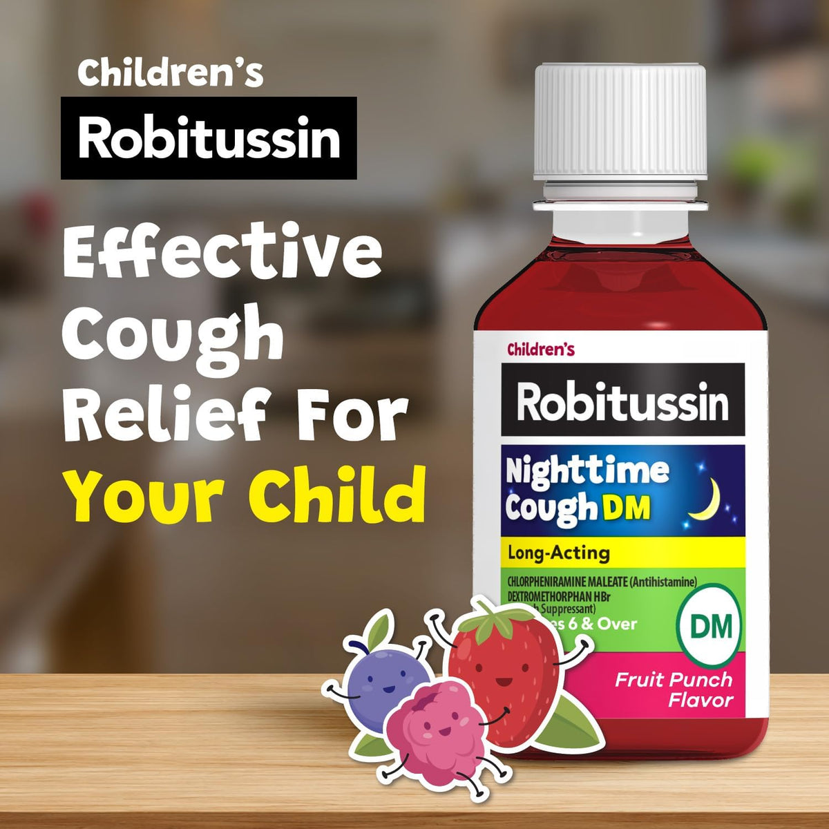 Children’s Robitussin Nighttime DM Cough Medicine, Fruit Punch, 4 fl oz