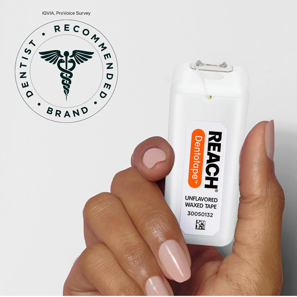 REACH Dentotape Waxed Dental Floss Tape, Unflavored, Extra Wide Floss, Shred & Frey Resistant, Plaque Remover for Teeth, Easy on Gums & Teeth, Oral