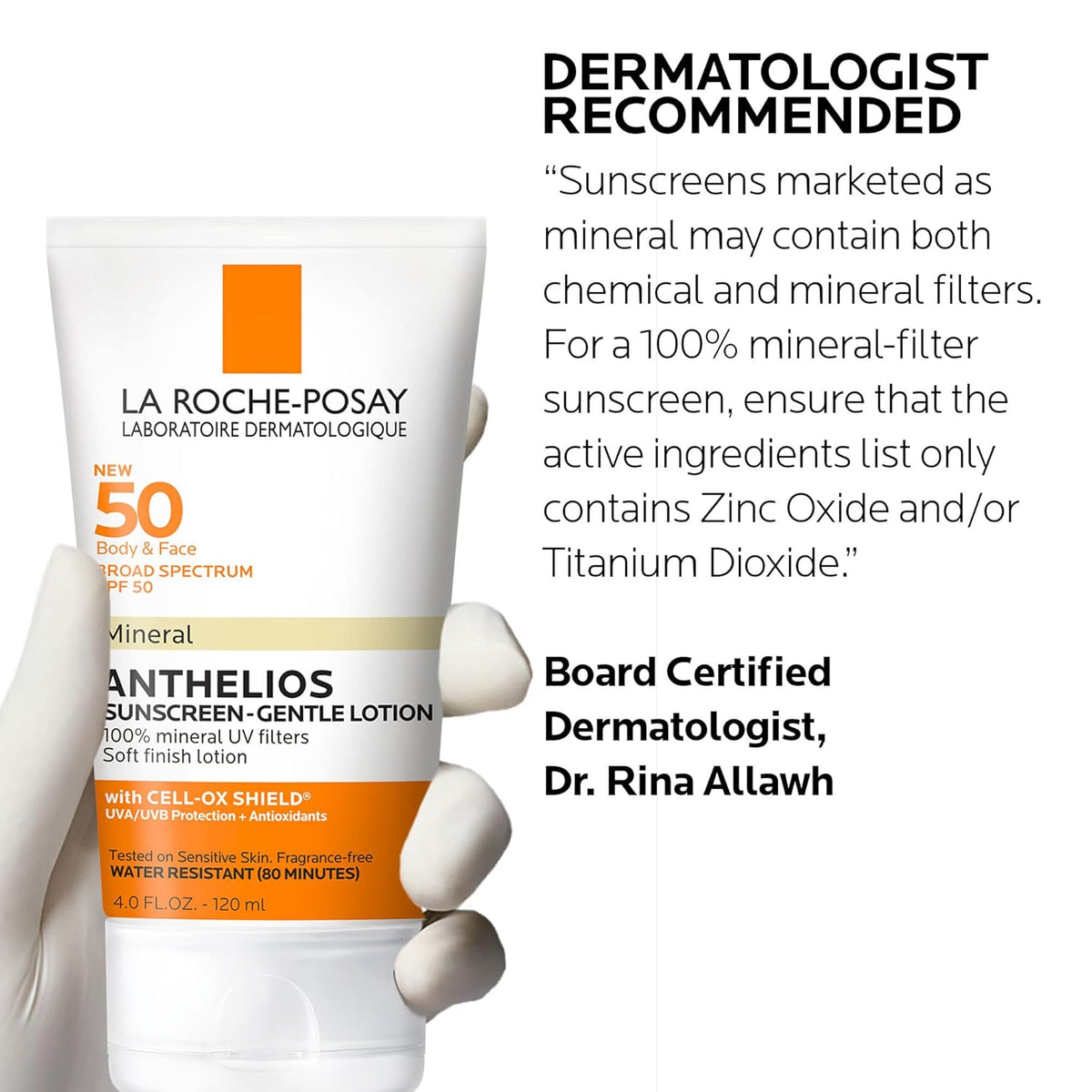 La Roche-Posay Anthelios Body and Face Gentle-Lotion Mineral Sunscreen, SPF 50, 4.05 oz