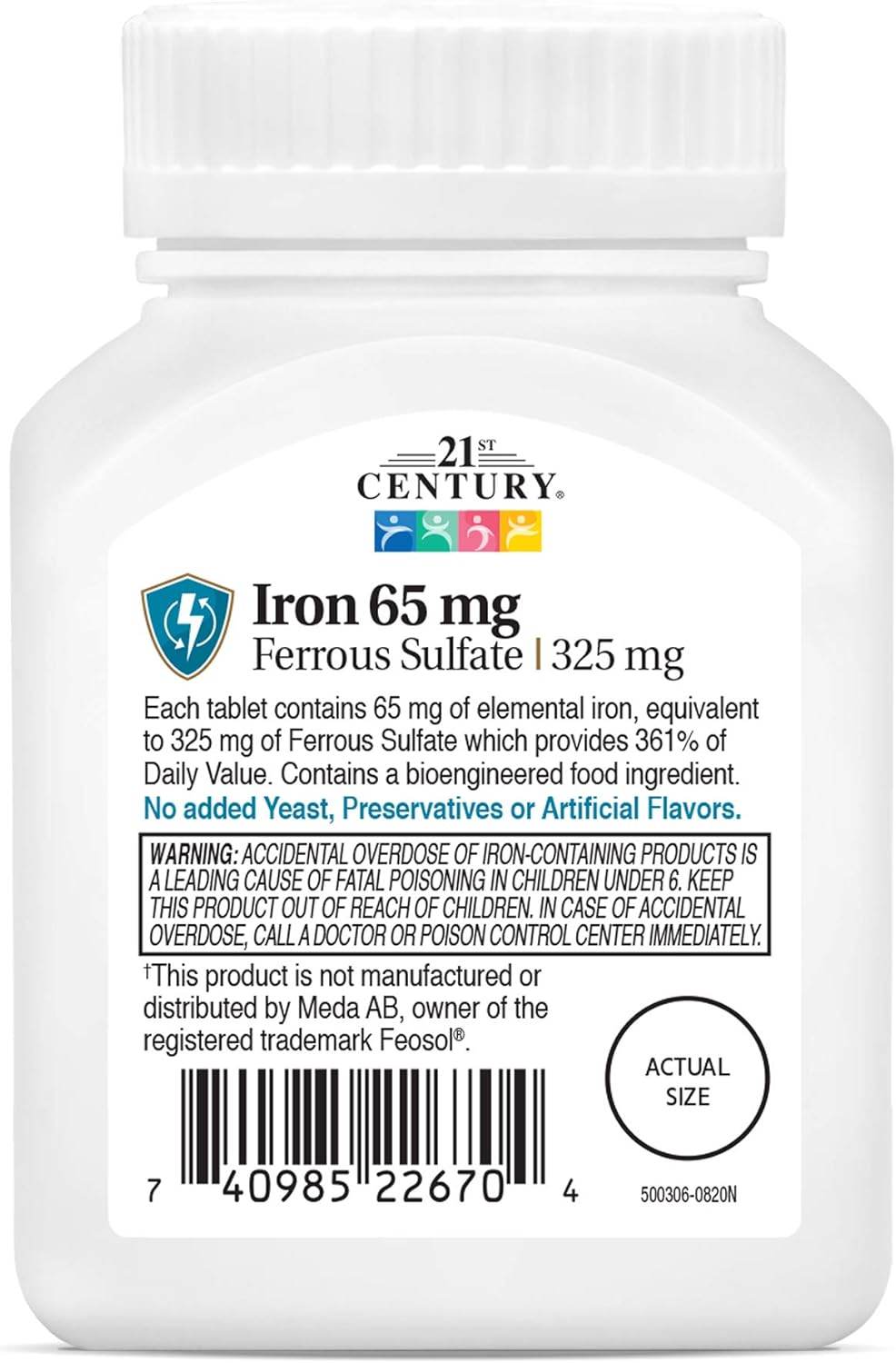 21st Century Iron, 65 mg, Ferrous Sulfate, 325 mg, Tablets, 120 ea - OTC Shoppe Express
