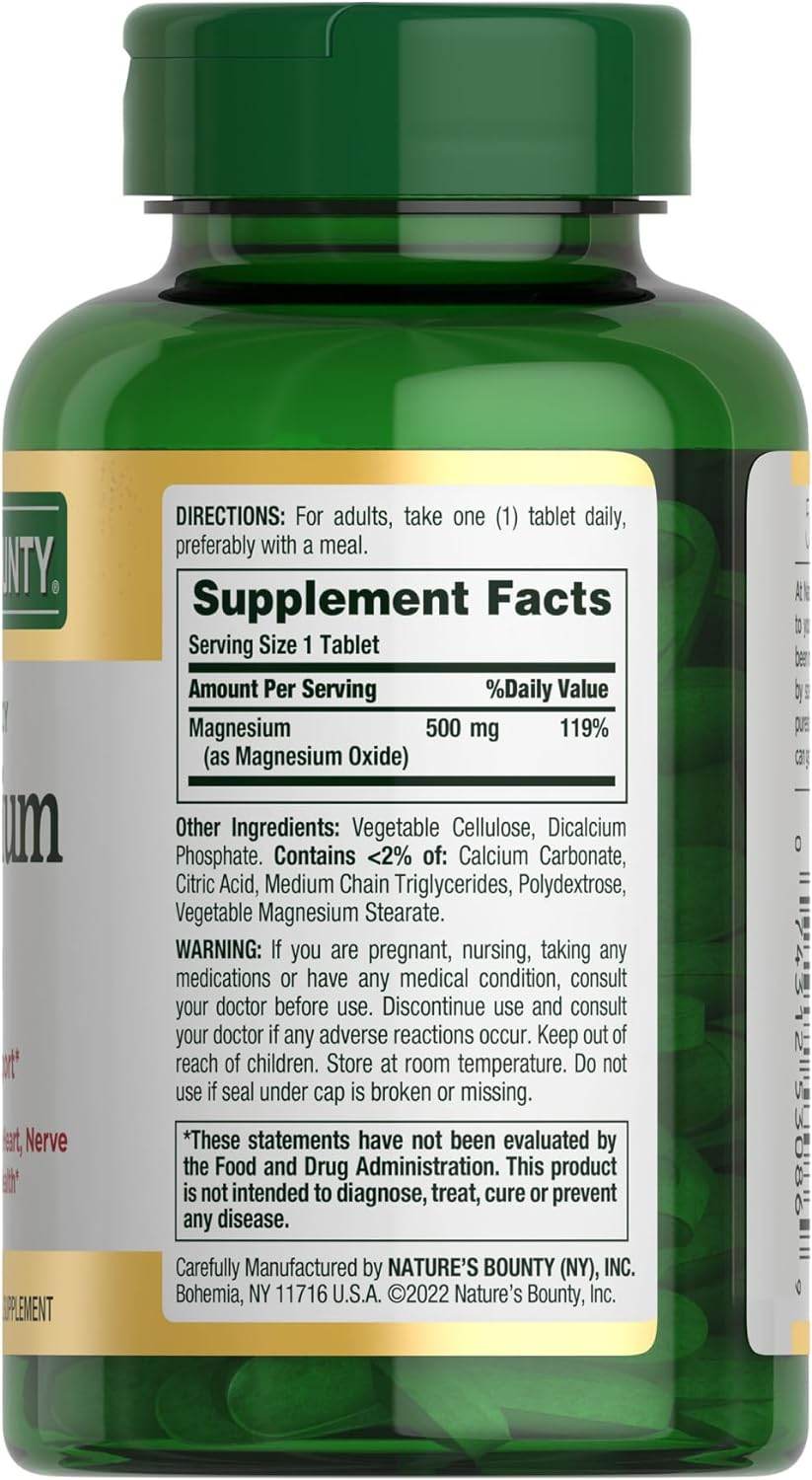 Nature's Bounty Magnesium, 500 mg, Tablets, 200 ea - OTC Shoppe Express