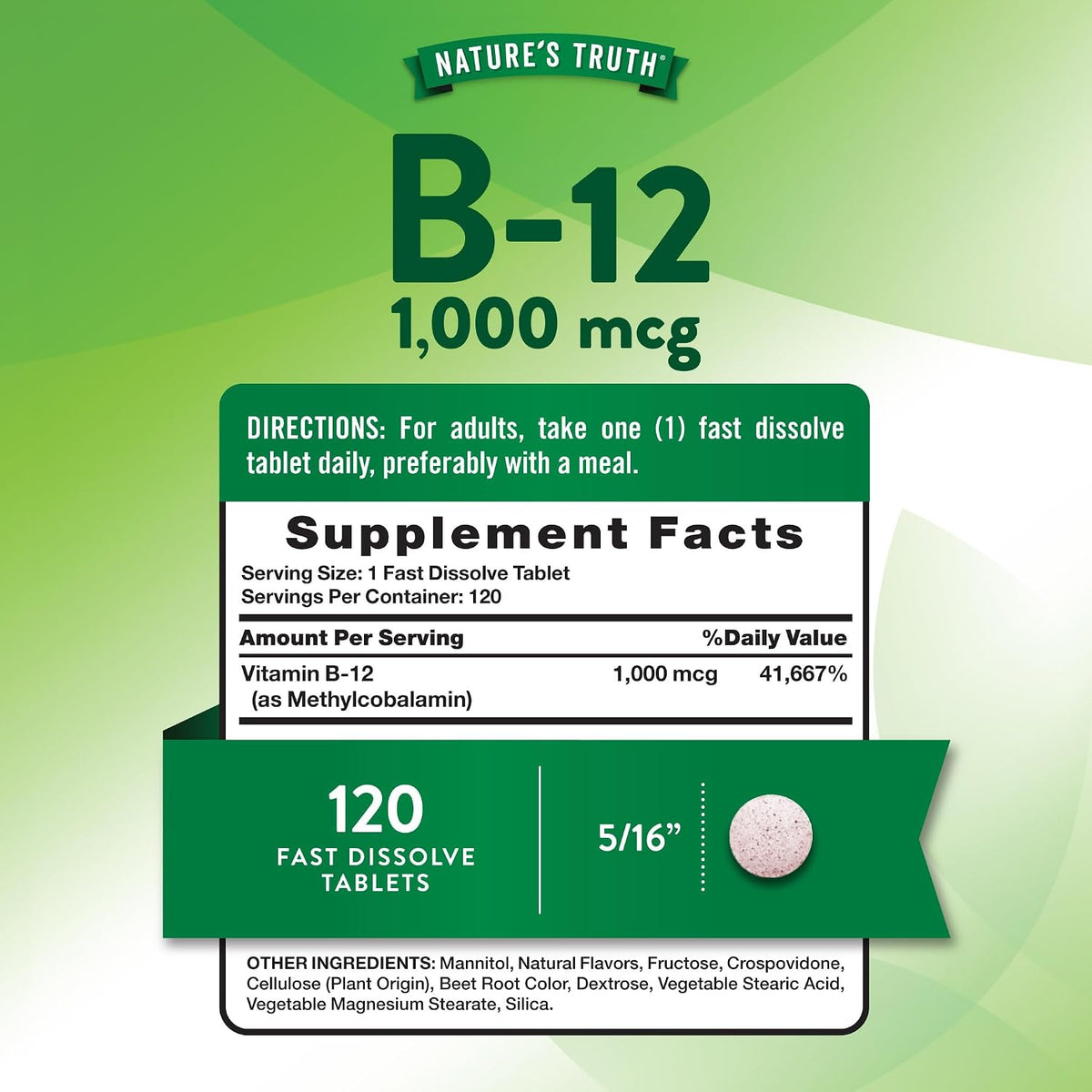 Nature's Truth B12 Vitamin Sublingual Tablets | 1000 mcg | 120 Count