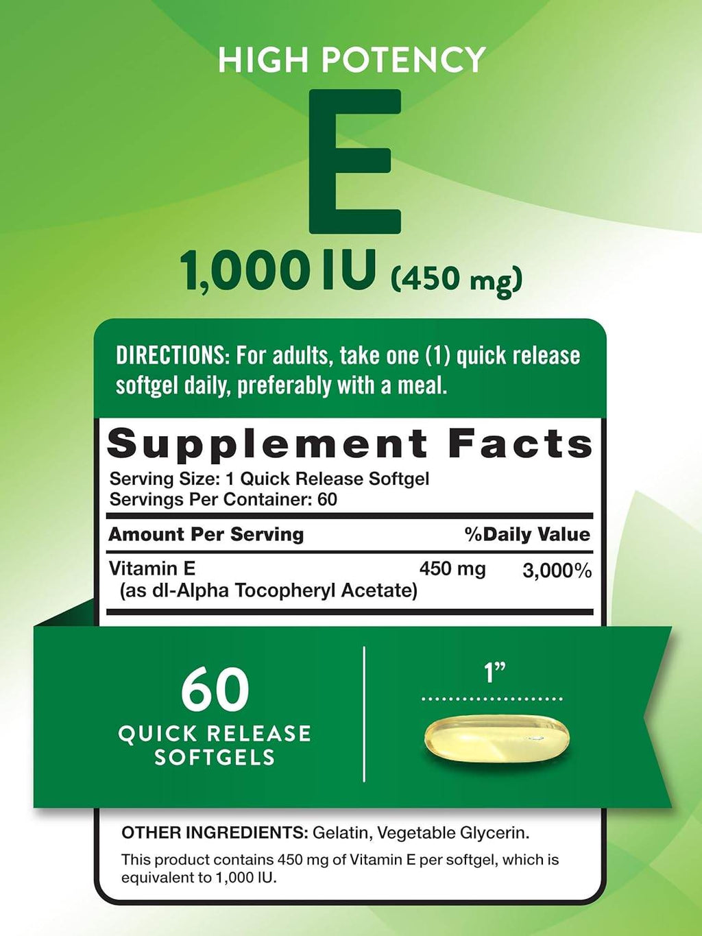 Nature's Truth High Potency E, 1000 IU, Vitamin Supplement, Softgels, 60 ea - OTC Shoppe Express