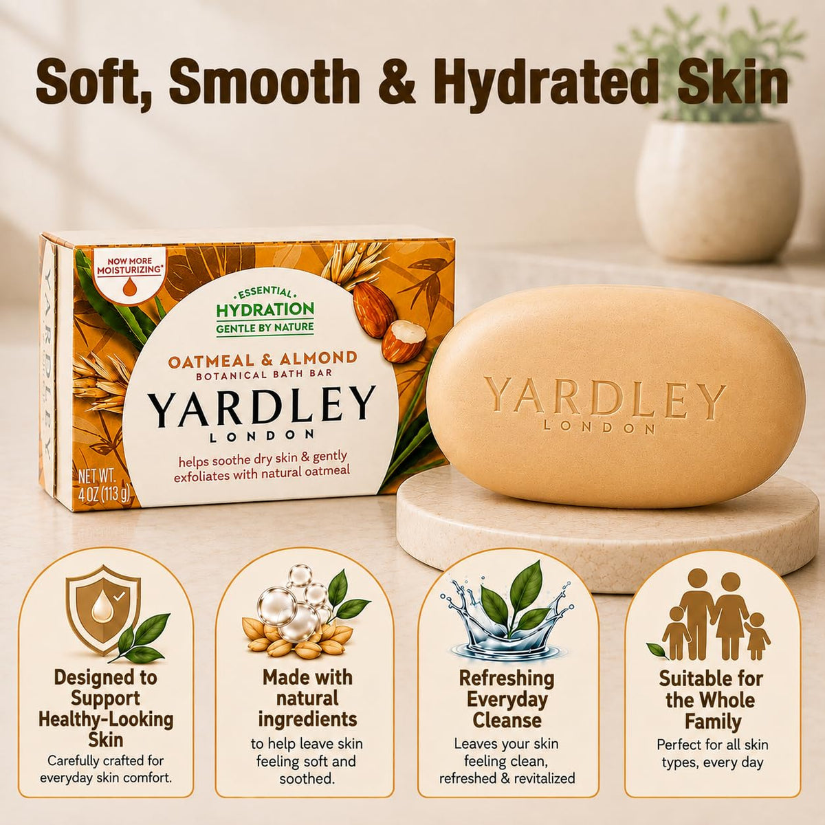 Yardley London Bath Bar Oatmeal Almond 4 oz