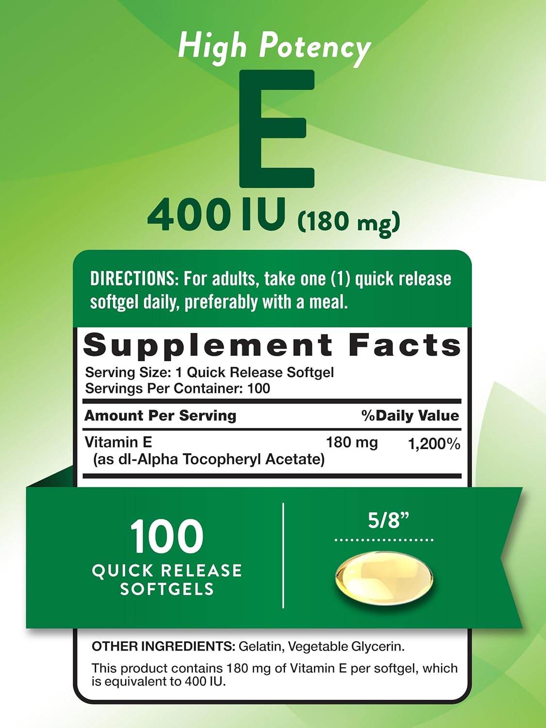 Nature's Truth High Potency E, 400 IU, Quick Release Softgels, 100 ea - OTC Shoppe Express