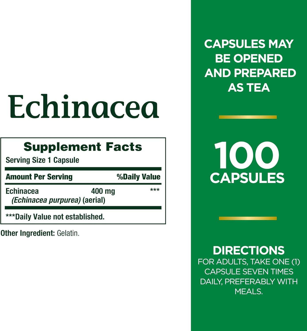 Nature's Bounty Echinacea, 400 mg, Capsules, 100 ea - OTC Shoppe Express