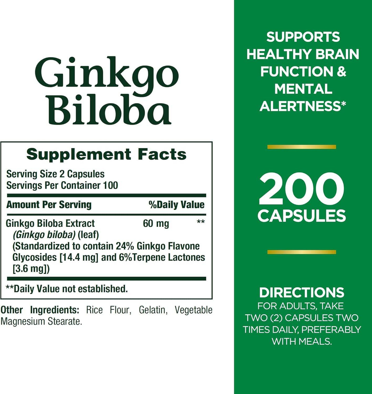 Nature's Bounty Ginkgo Biloba, 60 mg, Capsules, 200 ea - OTC Shoppe Express