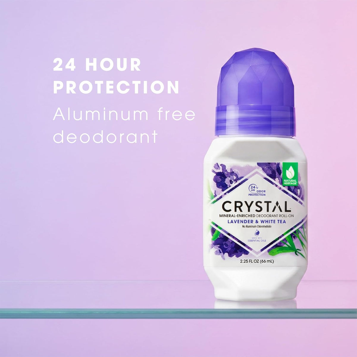 Crystal Mineral Deodorant Roll-On, Lavender & White Tea, Purple, 2.25 Fl Oz