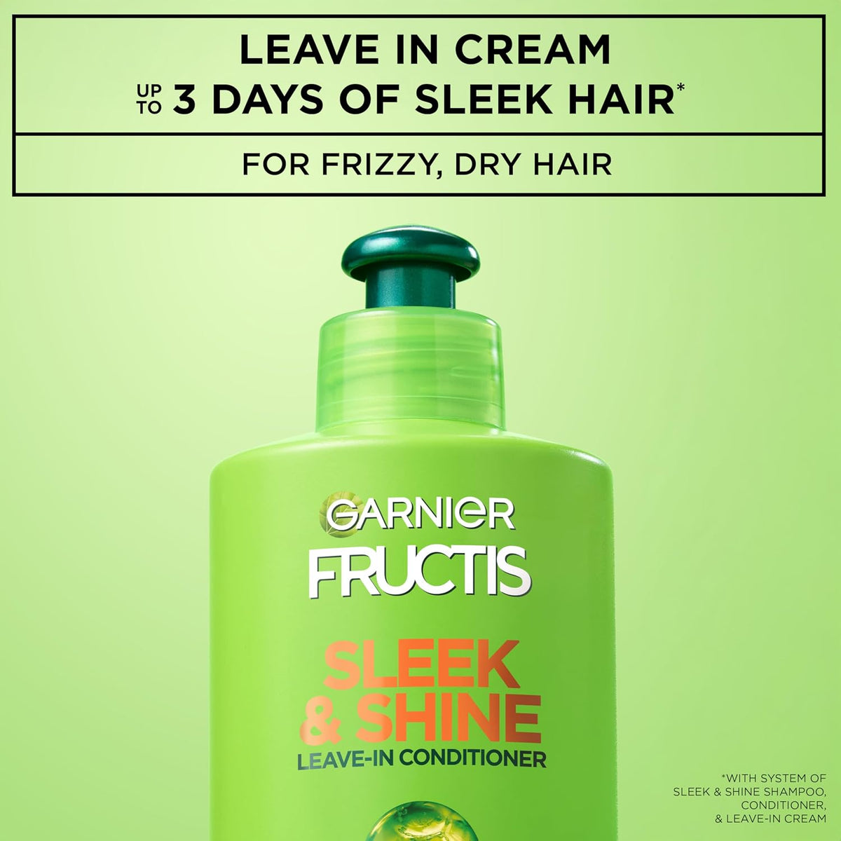 Garnier Fructis Sleek & Shine Leave-In Conditioner Cream, Anti-Frizz Hair Treatment with Plant Keratin + Argan Oil, Controls Frizz and Provides