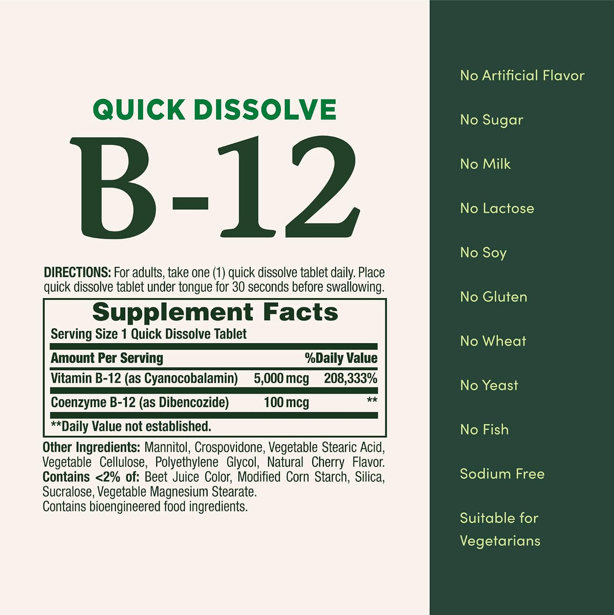 Nature's Bounty Vitamin B12, Quick Dissolve Vitamin Supplement, 40 Tablets