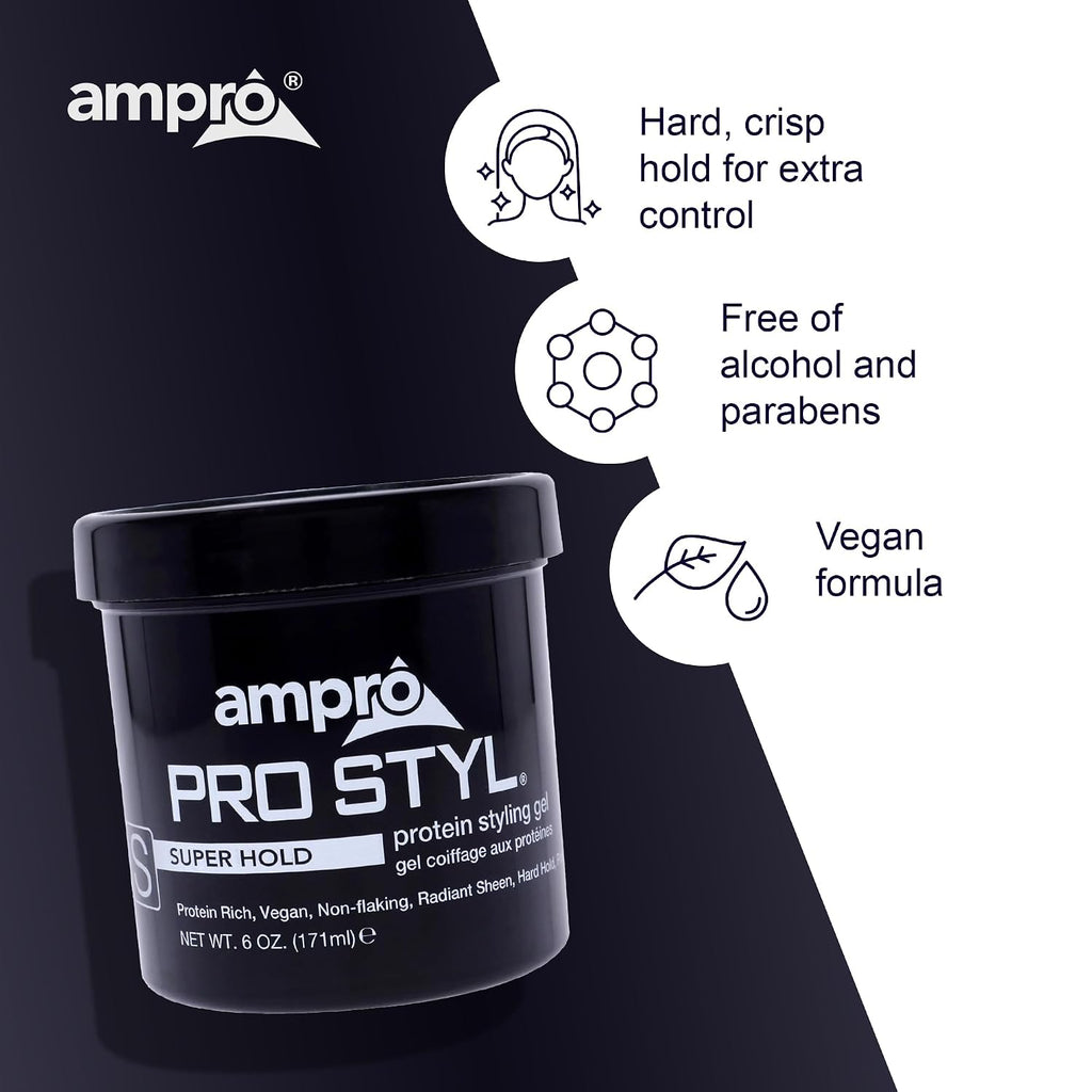 AmPro Pro Styl Styling Gel - Protects and Strengthens Your Strands - Non-Flaking, Alcohol Free, Vegan Formula - Flexible, Touchable Hold for All Hair