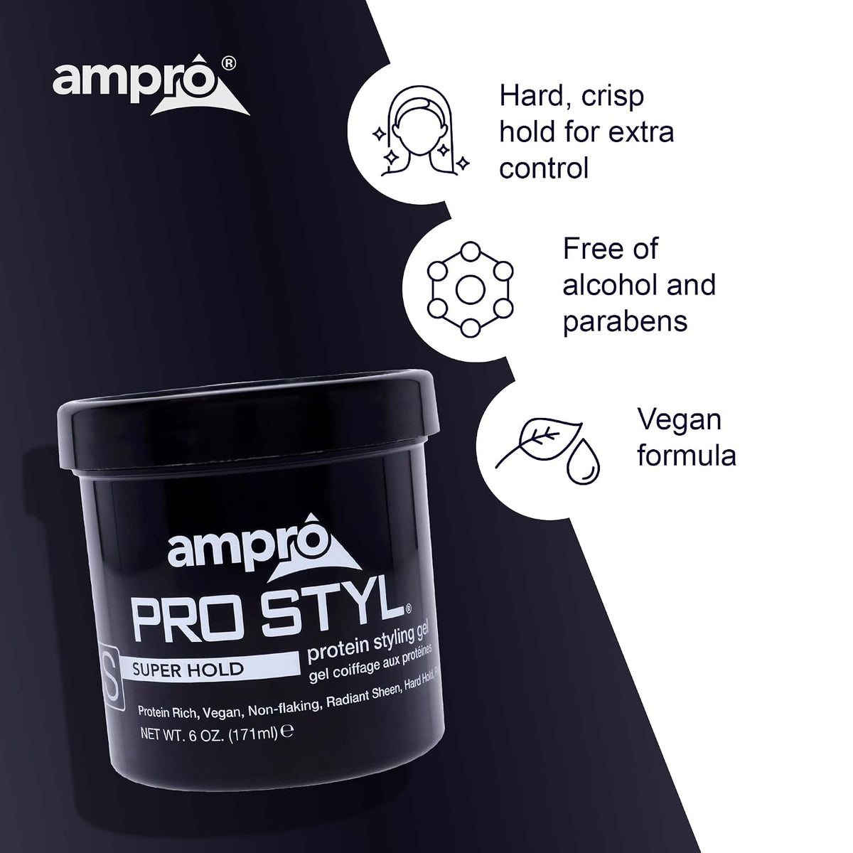 AmPro Pro Styl Styling Gel - Protects and Strengthens Your Strands - Non-Flaking, Alcohol Free, Vegan Formula - Flexible, Touchable Hold for All Hair