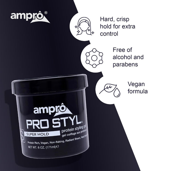 AmPro Pro Styl Styling Gel - Protects and Strengthens Your Strands - Non-Flaking, Alcohol Free, Vegan Formula - Flexible, Touchable Hold for All Hair