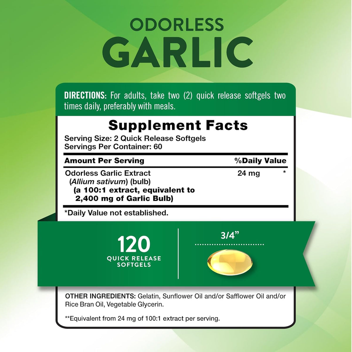 Nature's Truth Odorless Garlic | 120 Softgels | Extract Pills