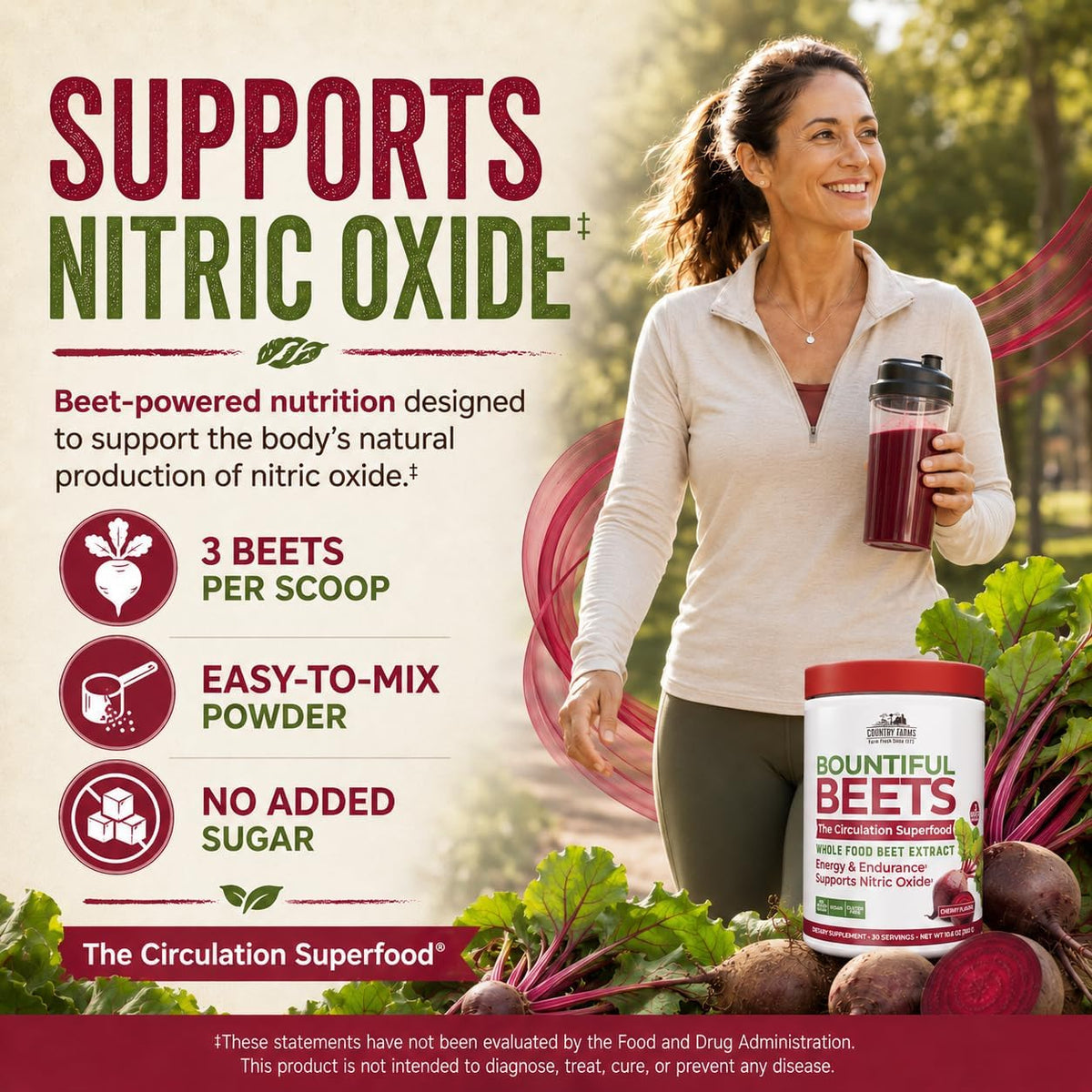 Country Farms Bountiful Beets, Wholefood Beet Extract Superfood, Helps Support Healthy Circulation and Promote Energy, Nitric Oxide Boost, Cherry
