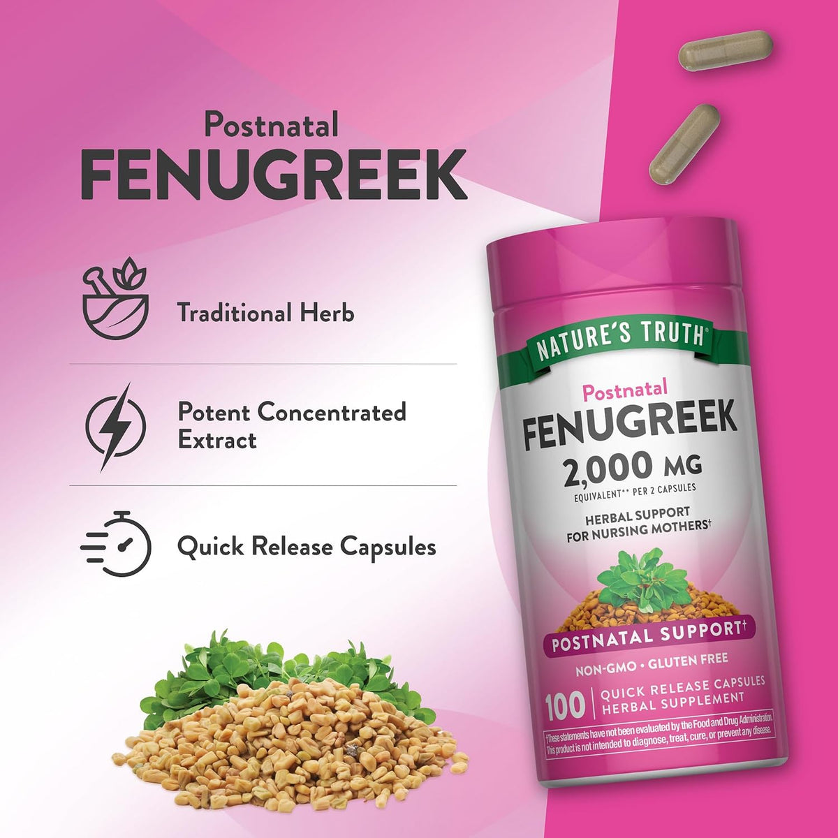 Nature's Truth Fenugreek Seed Capsules for Women | 100 Count