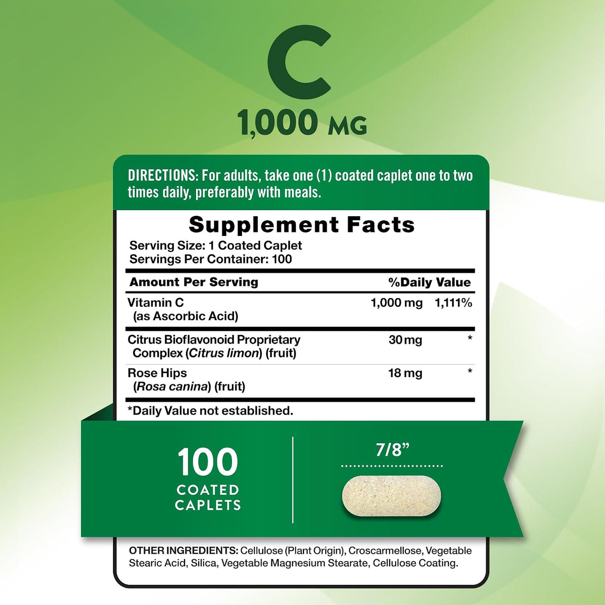 Nature's Truth Vitamin C Bioflavonoids & Rose Hips | 1000mg | 100 Caplets