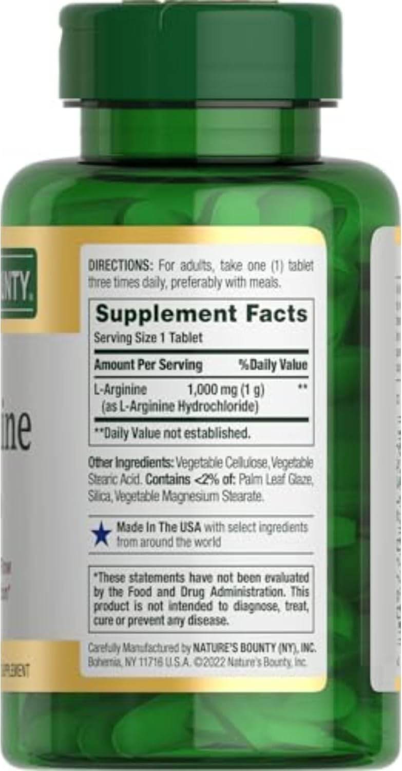 Nature's Bounty L-Arginine, 1000 mg, Amino Acid Supplement, Tablets, 50 ea - OTC Shoppe Express