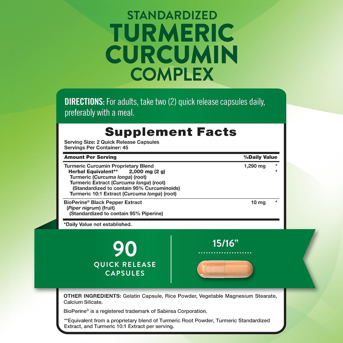Nature's Truth Turmeric Curcumin Capsules Supplement