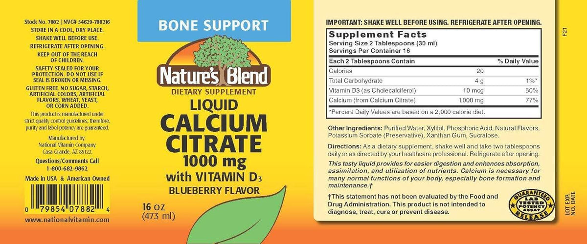 Nature's Blend Calcium Citrate, 1000 mg, With Vitamin D3, Liquid, 16 oz - OTC Shoppe Express