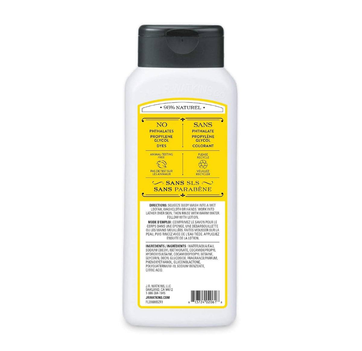 J.R. Watkins Body Wash, Lemon Creamh, 18 oz