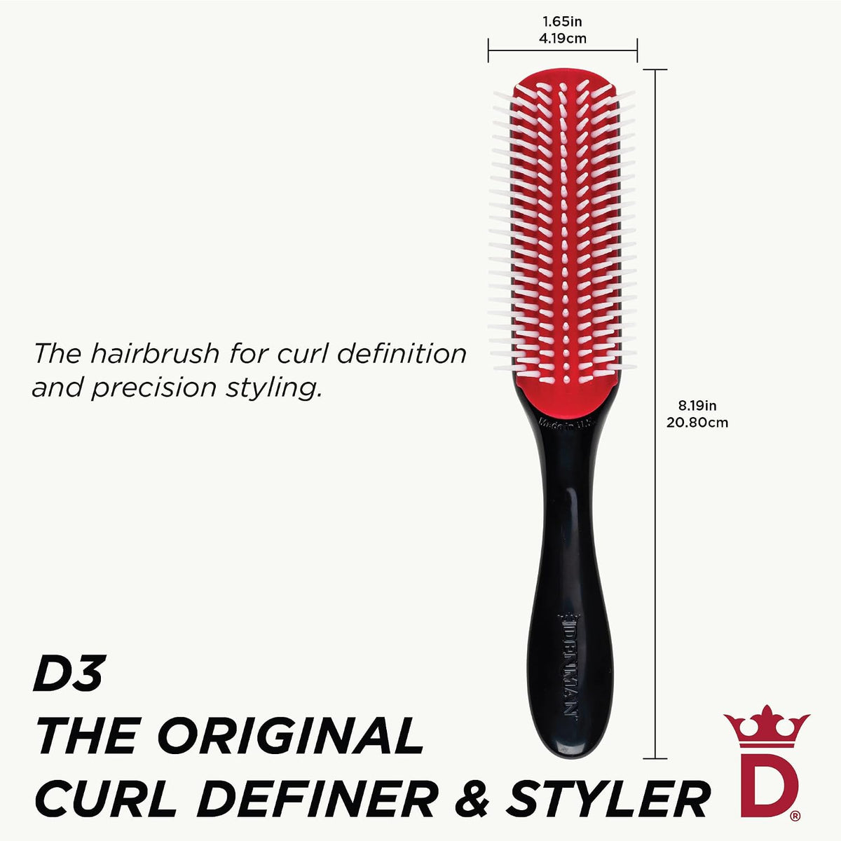 Denman D3 Original Curl Definer and Styler Curly Hair Brush 7 Row