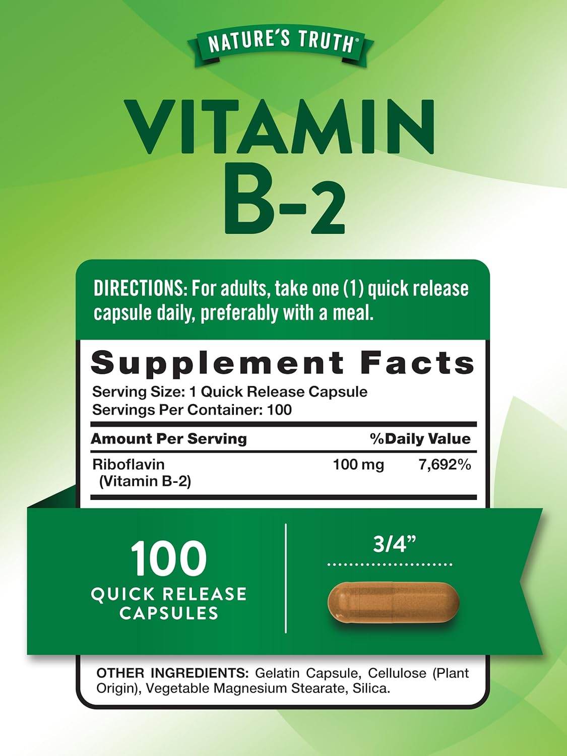 Nature's Truth Vitamin B-2, 100 mg, Tablets, 100 ea - OTC Shoppe Express