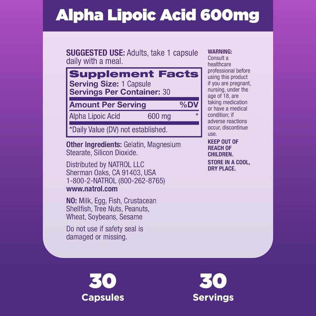 Natrol Alpha Lipoic Acid, 600 mg, 30 ea - OTC Shoppe Express