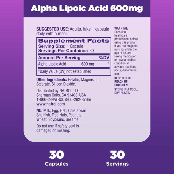 Natrol Alpha Lipoic Acid, 600 mg, 30 ea - OTC Shoppe Express